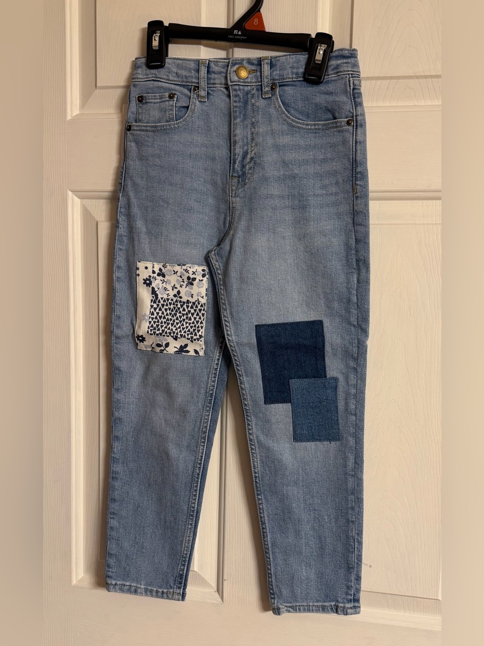 Light Blue Patchwork Girl’s Size 8 Jeans High Rise Tapered